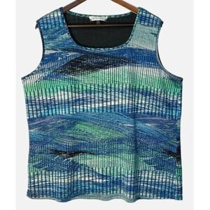 Kasper Womens 2X Blue Green Abstract Wave Metallic Knit Sleeveless Tank Top